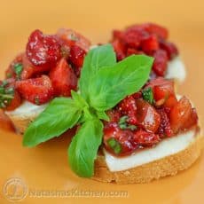 Serve this easy strawberry bruschetta recipe with the syrupy, balsamic-coated strawberries on top of bread.The bite-size pieces are perfect for appetizers.